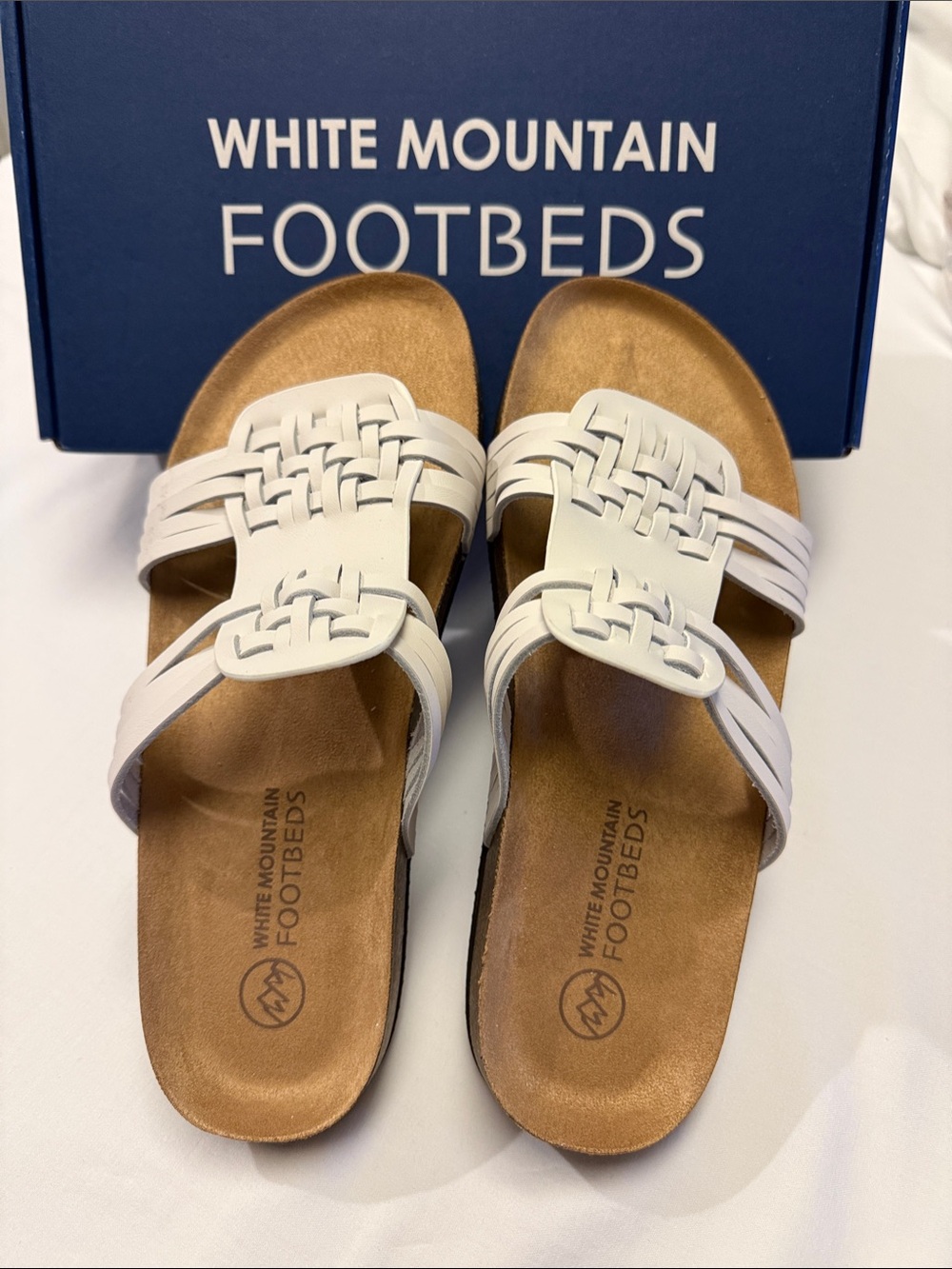 White Mountain White Woven Double-Strap Slide Sandals